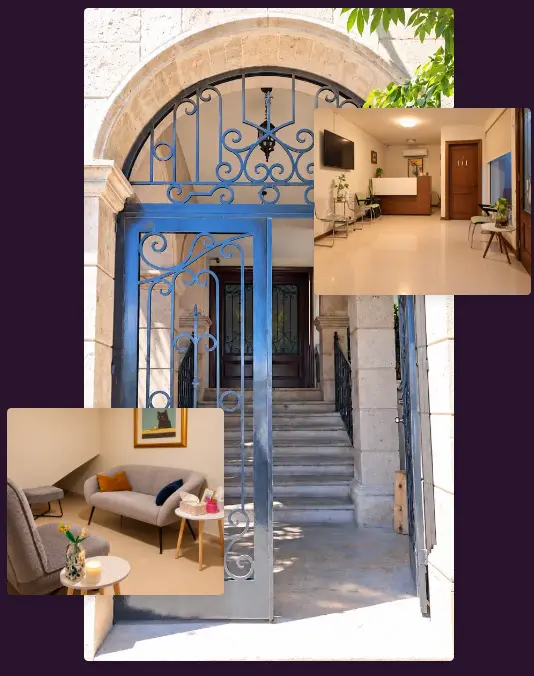 Entrada, sala de espera y consultorio de psicoterapia en Cumbres, Monterrey